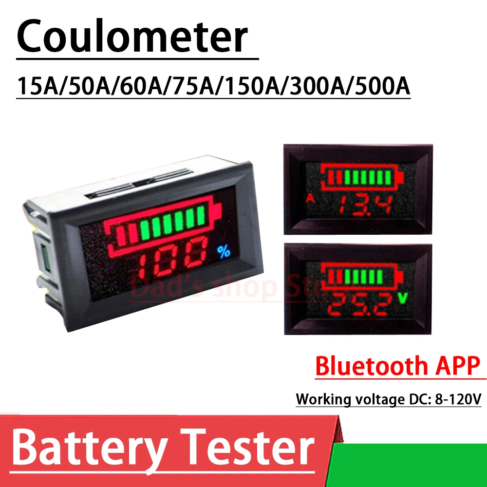

​Bluetooth APP digital Coulometer Capacity Tester METER DC 8V-120V LiFePO4 Li-ion lead-acid lithium Battery 12V 24V 48V 60V 72V