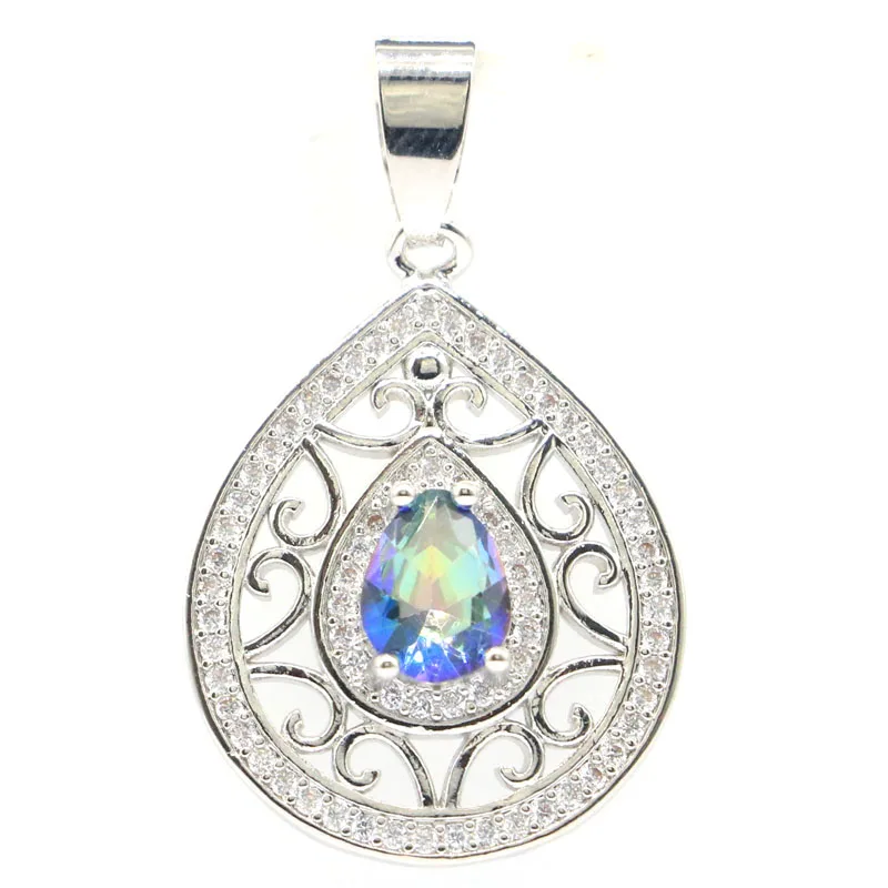 31x21 мм Специальный яркий кубический Серебряный женский кулон с радужным топазом