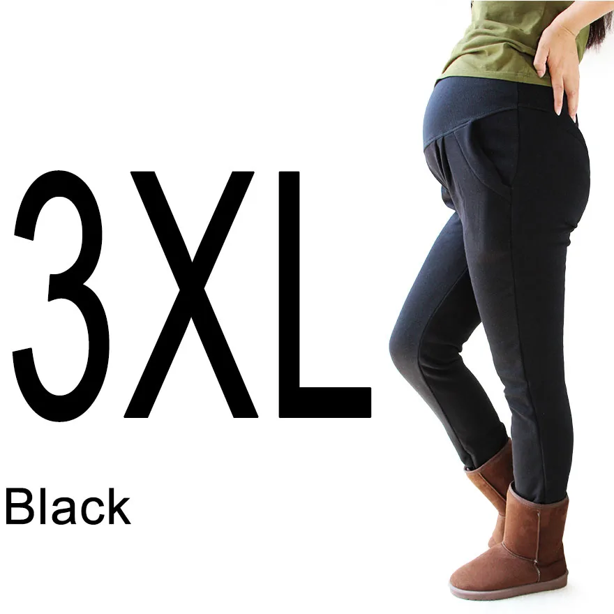Black 3XL Теплые Леггинсы для беременных, XL, XXL, 3XL, 4XL, бархатные хлопковые черные зимние леггинсы, штаны для беременных, вязаная одежда для беременных - Цвет: Black 3XL