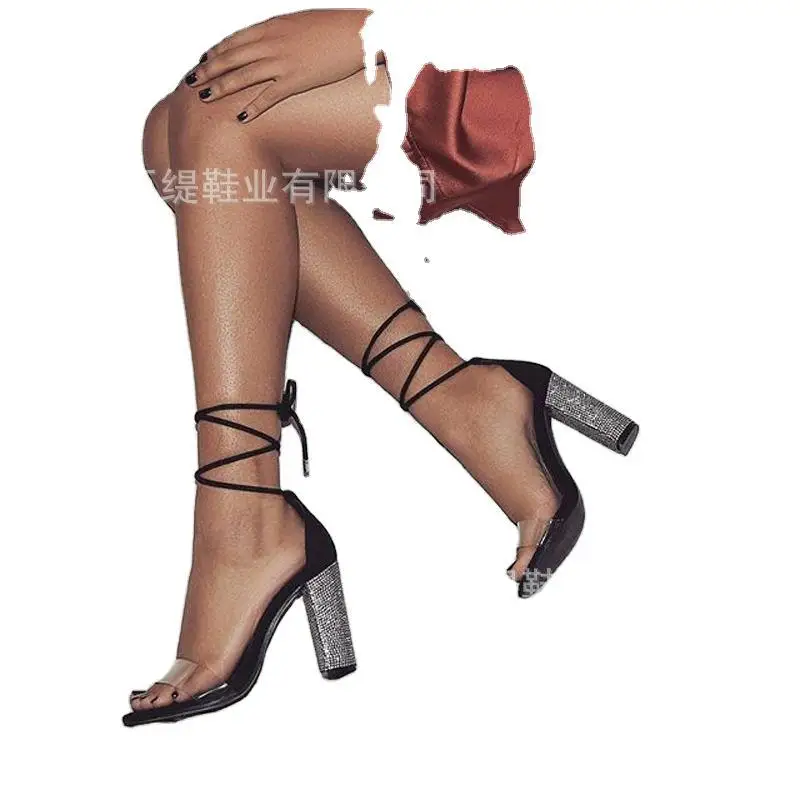 

2021 European and American sexy strap women's shoes heel plus diamond sandal women
