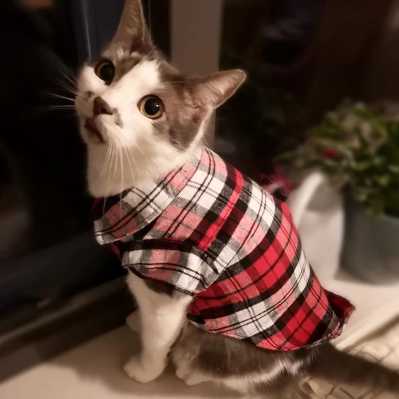 

Pet Cat Clothes For Small Cats Spring/Summer Fashion Cat Plaid Shirt Pets Clothing Puppy Dog Shirts Vest Clothes Kitten Outfits