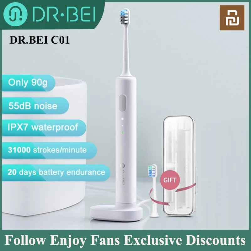 

DR.BEI C01 Sonic Electric Toothbrush Rechargeable Ultrasonic 2 Modes Tooth Brush IPX7 Waterproof Portable Travel Tooth Cleaner