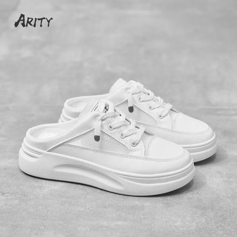 

Women's Spring Autumn Slippers Hollow Breathable Thick Bottom Half Slippers 35-40 Women Shoes Canvas with Platform