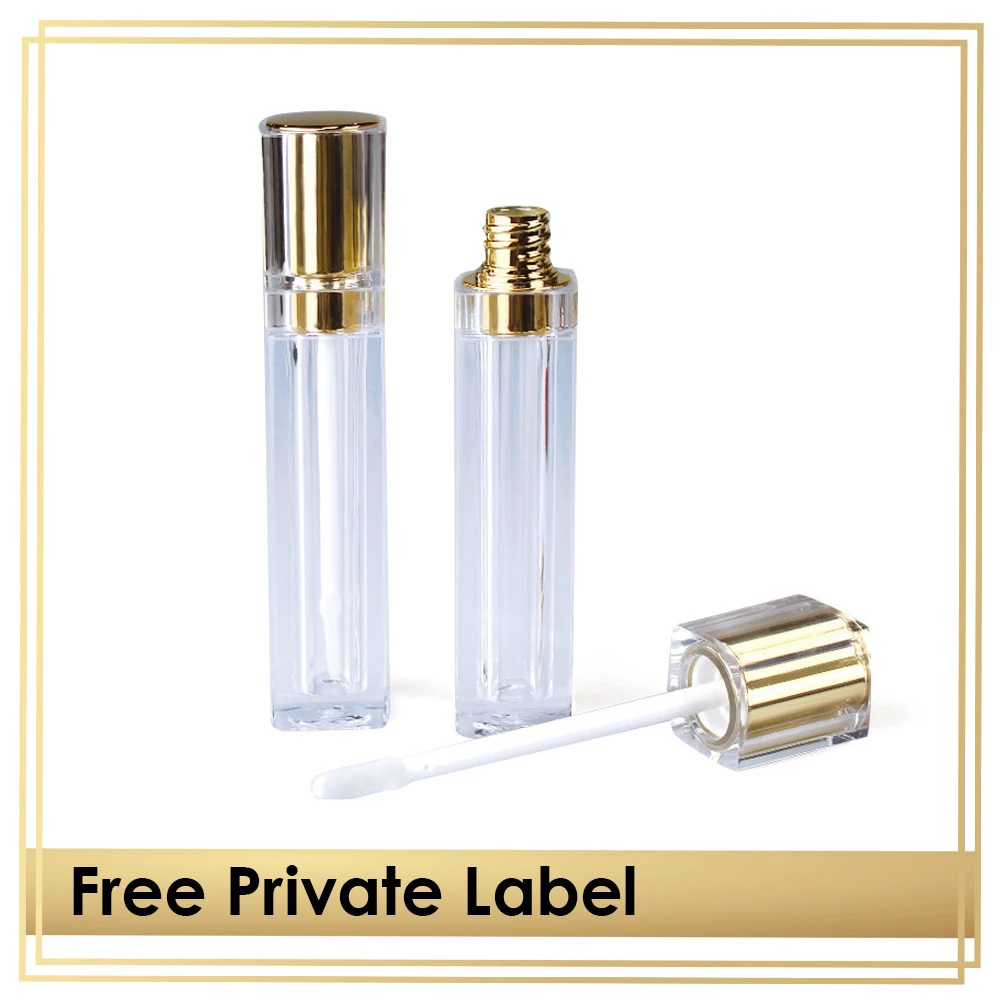 Wholesale Custom Packaging Lip Gloss Tube Square silver 8ml Clear Plastic Bulk Empty Transparent Acrylic Bottle Container