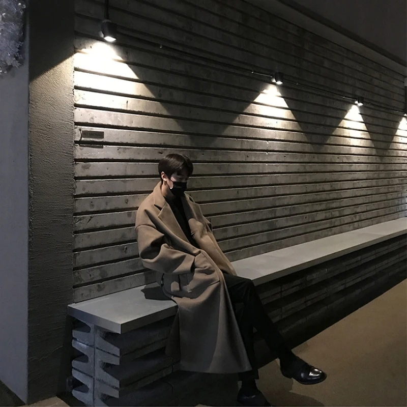 Зимняя мужская шерстяная зимняя куртка свободная ветровка кашемир Длинный