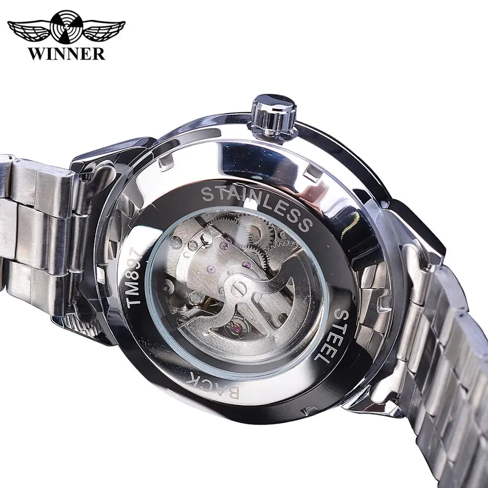 Часы Winner мужские серебристые стальные с римскими цифрами|Мужские механические