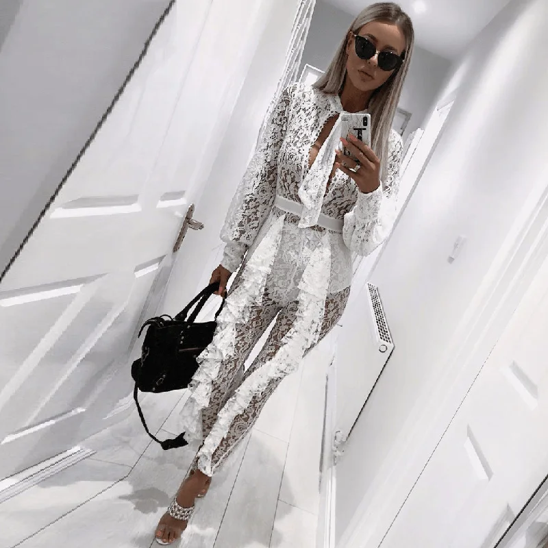 Gosexy женский облегающий драпированный кружевной комбинезон с круглым вырезом и длинным рукавом, сексуальный Модный облегающий комбинезон для клуба, для вечеринки, комбинезон