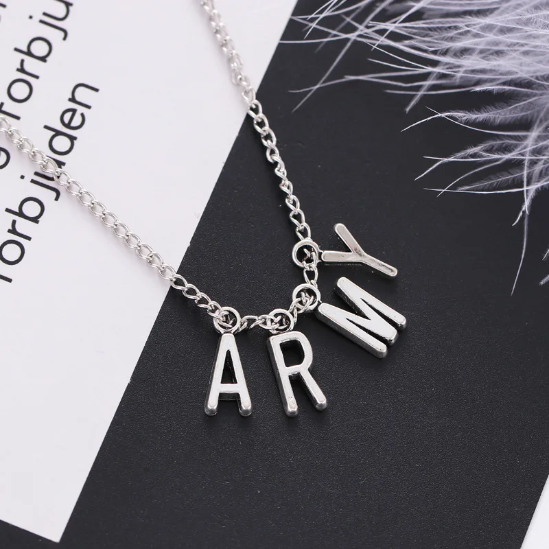 Wholesale Korean Star Accessories: BTS-2 Letter Necklace Jewelry with Bulletproof ARMY Letter, Explosive addition image 2