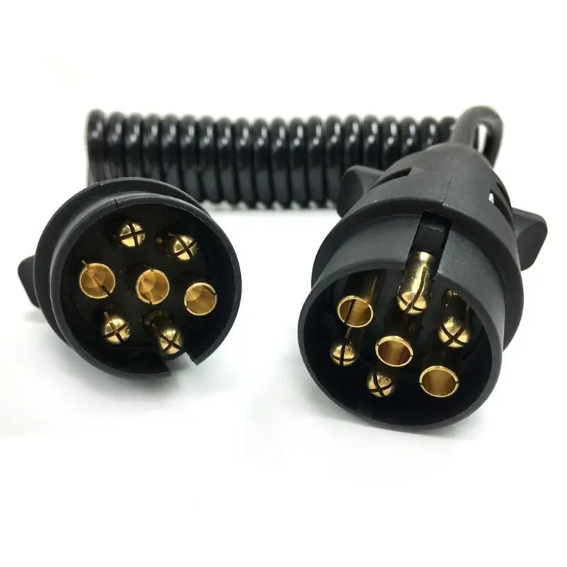 

7 Pin Plastic Trailer Plug X2 w/curly extension Cable 1.5M Male to Male 12V Trailer Lighting Board Caravan Dropship