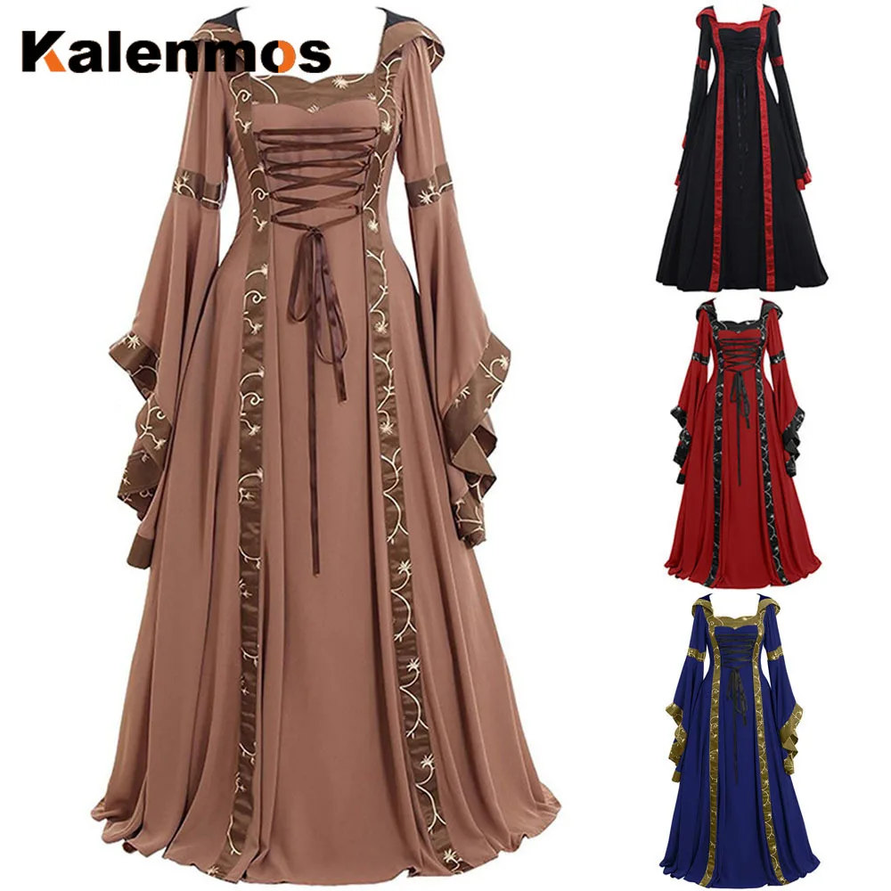 Женское готическое средневековое платье маскарадный костюм на Хэллоуин Черное