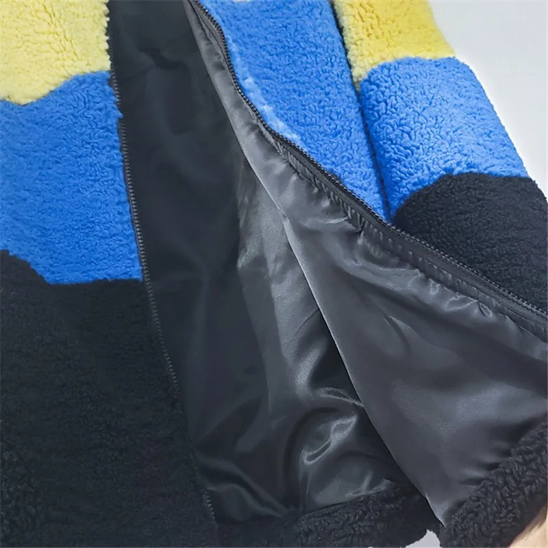 

Fashion Patchwork Women Faux Lamb Wool Fur Jacket Zipper Teddy Coat Pocket Loose Fur Coat Female Winter Thick Warm Plush Coats