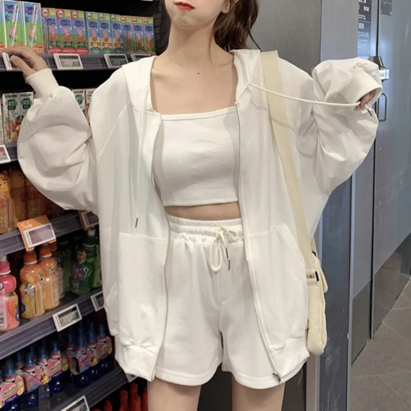 Женский спортивный костюм из 3 предметов повседневный на молнии с капюшоном