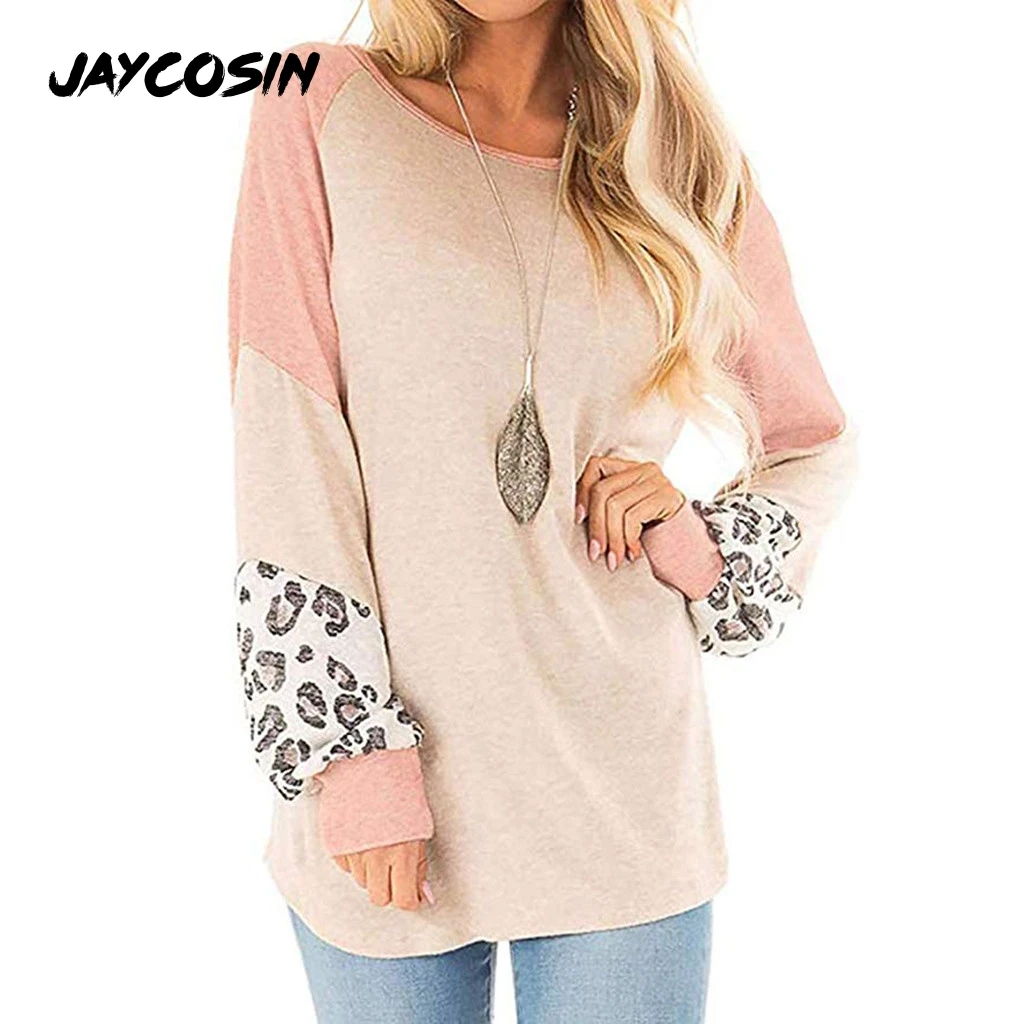 JAYCOSIN 2019 Женская леопардовая однотонная вышитая рубашка с длинными рукавами