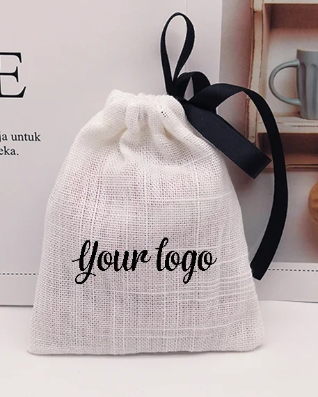 50pcs bags with logo 50 шт. Подарочный пакет из хлопка для ювелирных изделий с черной лентой 9x12 см, мешочек для конфет на свадьбу, день рождения, вечеринку, упаковка для ювелирных изделий - Цвет: 50pcs bags with logo