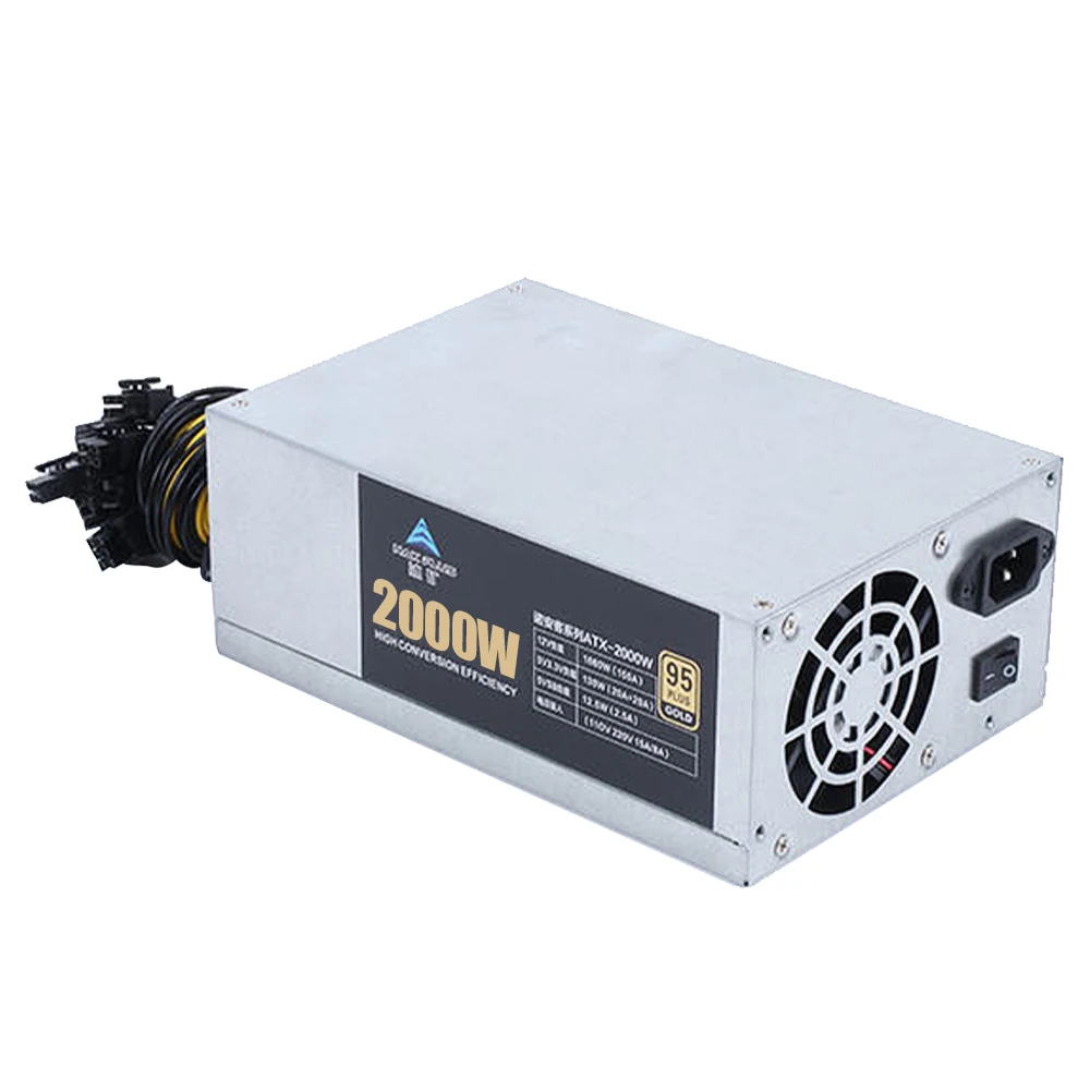 

2000W ETH Mining Machine Power Supply 4U Single Power Supply 10 X 6pin 95% Efficiency Support Multi-GPU For Bitcoin Mining