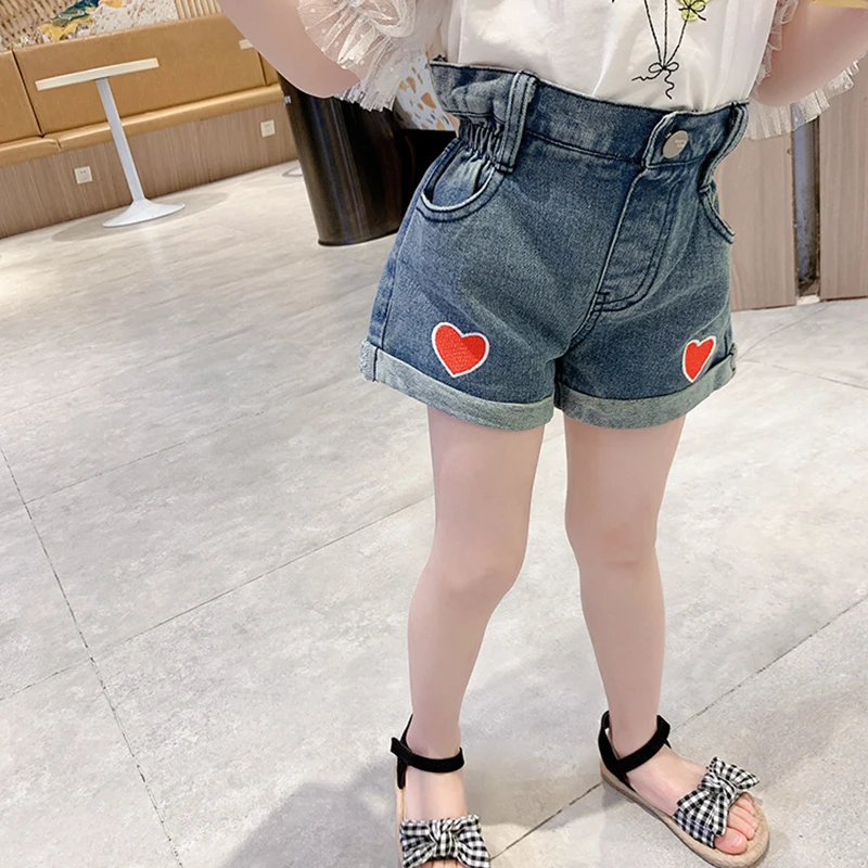 

Keelorn Girl Casual Short Jeans 2021 New Summer Kids Heart Print Denim Shorts Korean Fashion Children High Waist Clothing