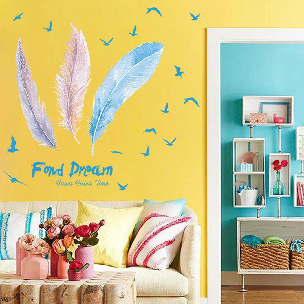 

Mirror Wall Sticker DIY DIY Decal Decor Decoration Feather Living Room
