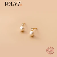 wantme genuine 925 sterling silver geometric zircon pearl mini small stud earrings for women chic charming korean jewelry 2021