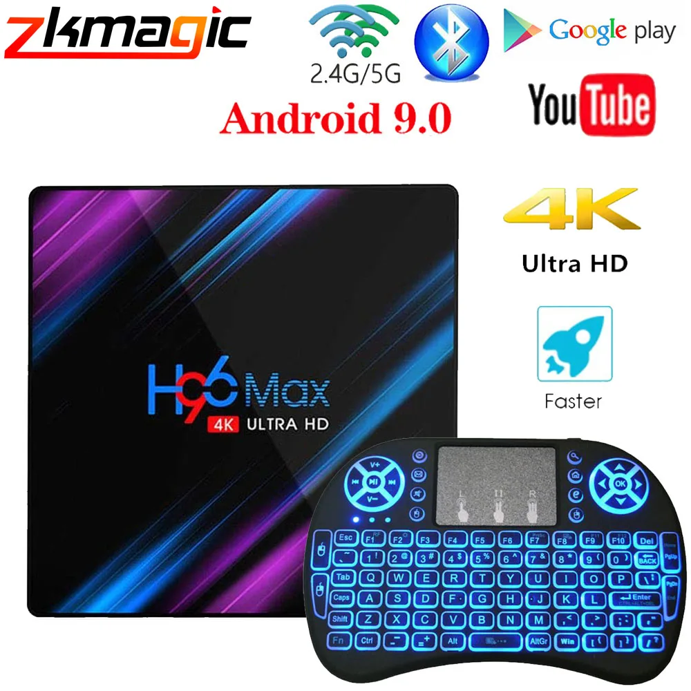 H96 MAX Android 9,0 ТВ приставка Rockchip RK3318 4 Гб ОЗУ 64 ГБ 32 ГБ H.265 медиаплеер 4K голосовой помощник Google Netflix Youtube ТВ приставка