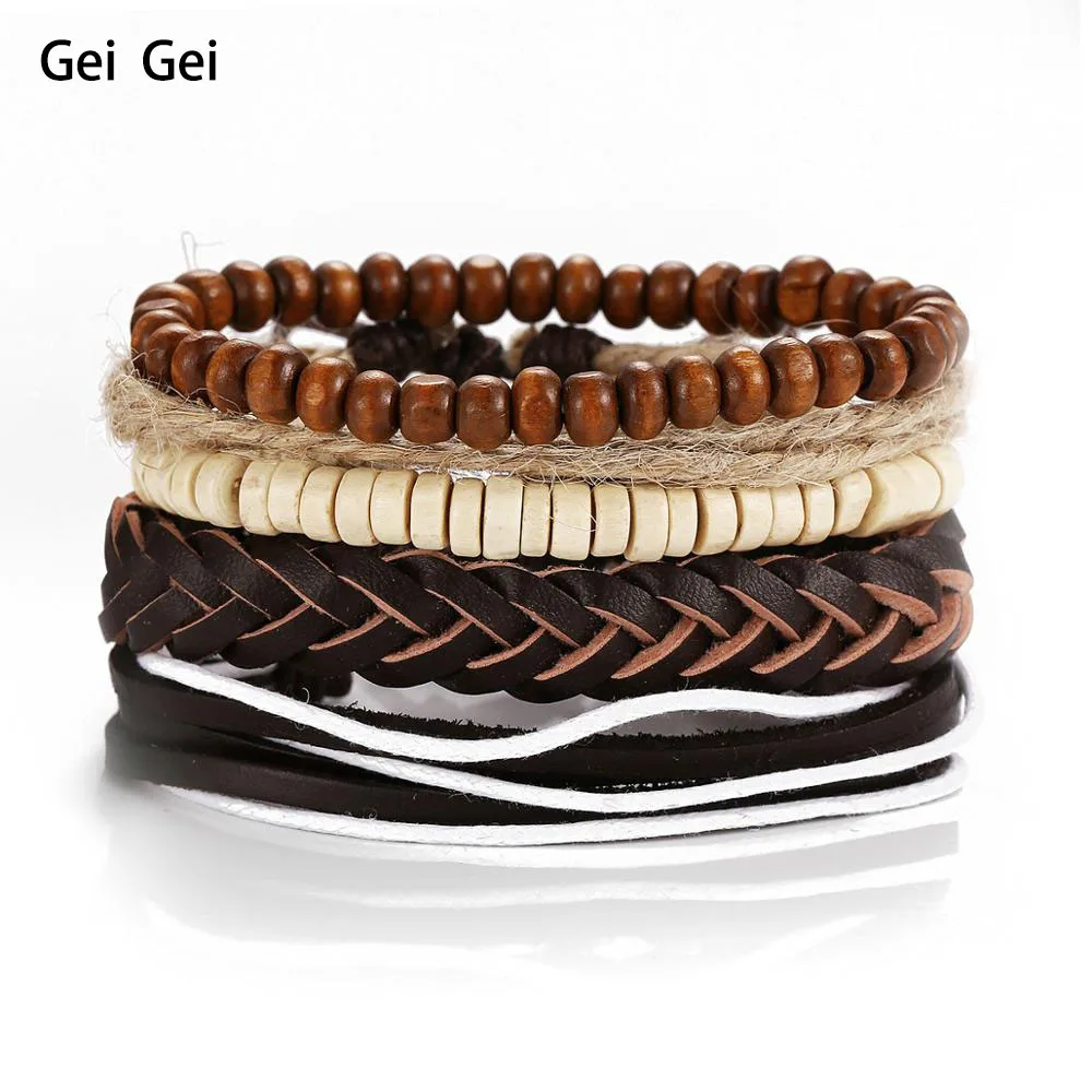 Мужской новый браслет из дерева с бусинами винтажный стильный регулируемый