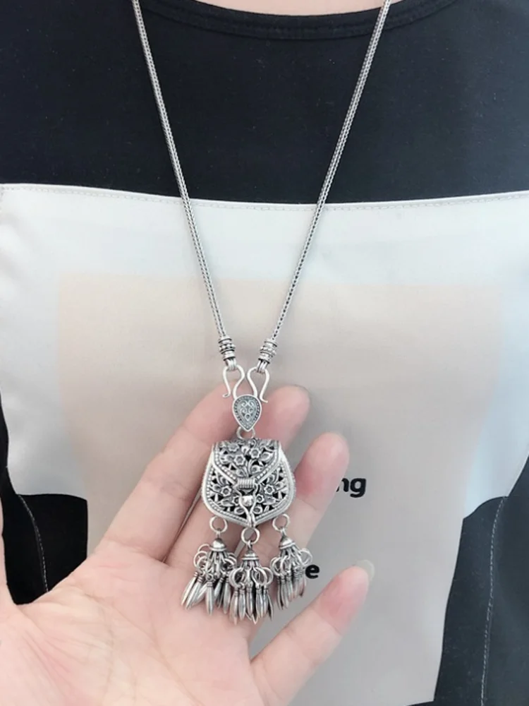 S925 Серебряная винтажная тайская Женская сумочка с открывающимся замком и