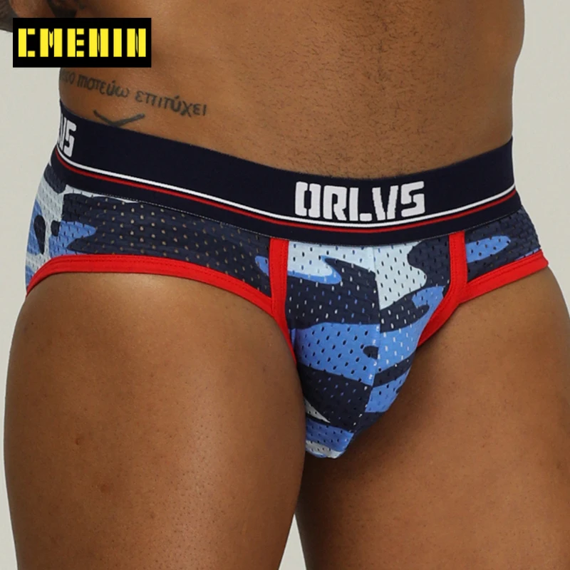 Мужские трусы брифы из сетчатой ткани черные камуфляжные дышащие с U образным