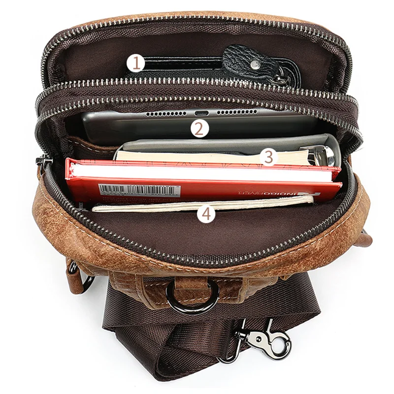 

Norbinus Real Cowhide Men Chest Bag Genuine Leather Single Shoulder Bag Male Travel Sling Belt Packs Casual Cow Leather Bags
