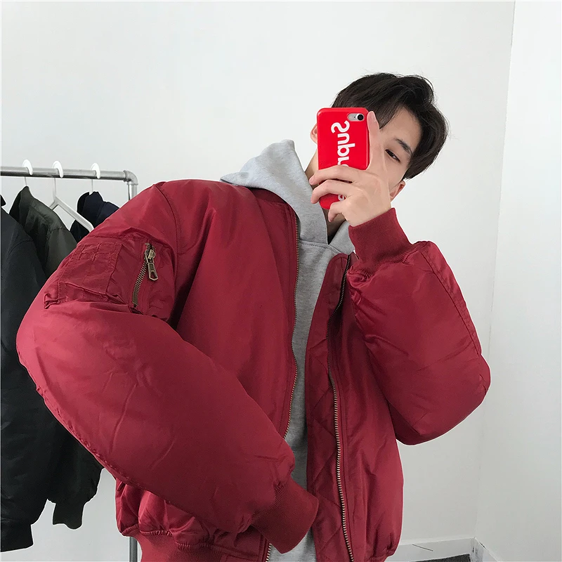 

man bomber winter puffer red navy hiphop parka flight padded pilot jacket coat fashion plus size parka oversized streetwear