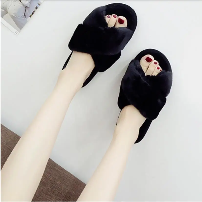 

2021 soft and comfortable women's shoes autumn winter hair fashion slippers women's flat bottom non-slip home slippers zapatos