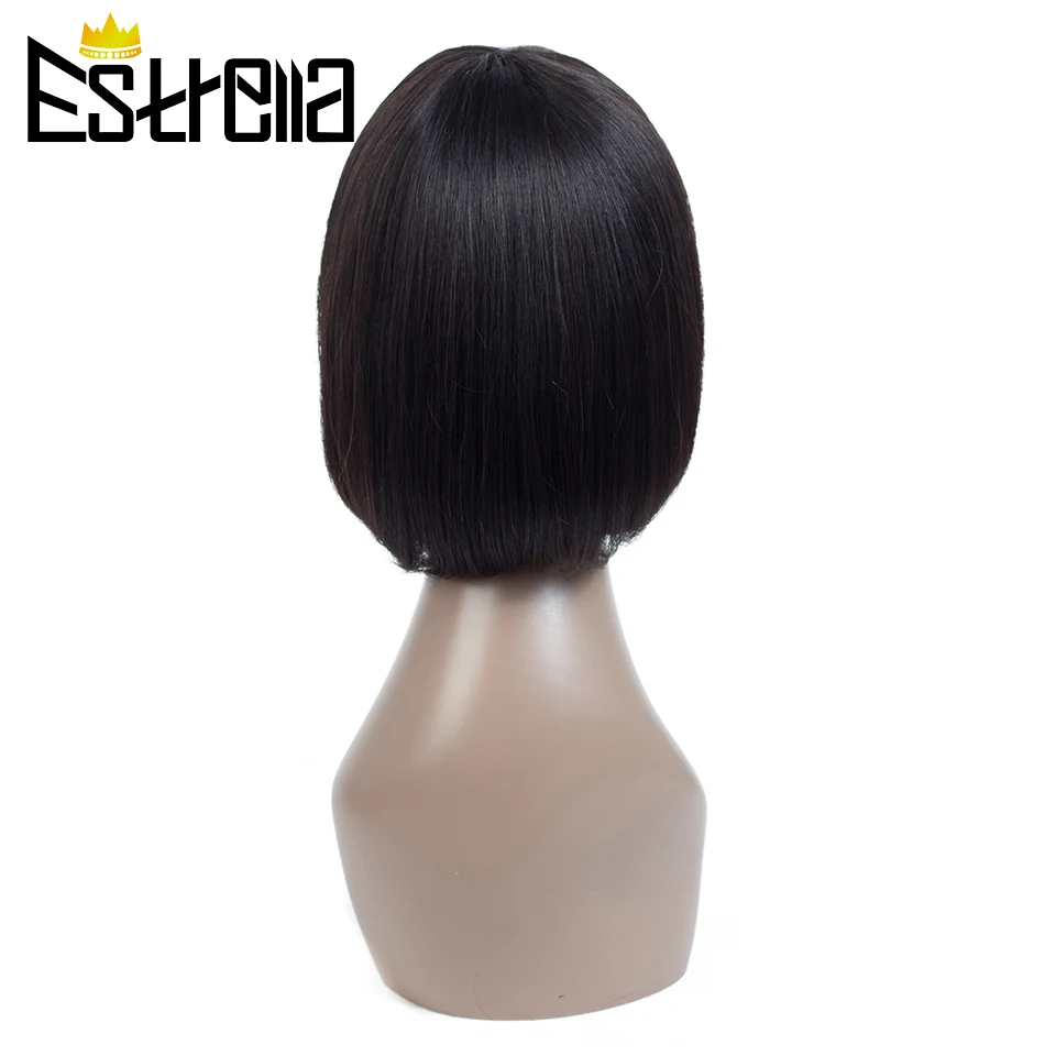 Короткие прямые черные парики из натуральных волос с челкой бразильские не Реми
