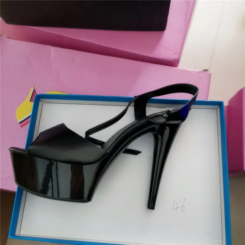 Туфли на высоком каблуке женские черные летние босоножки тонком 15 см туфли для