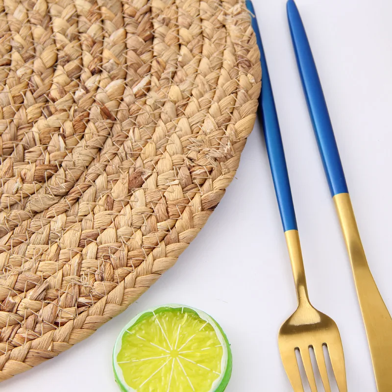 Round Handmade Natural Gourd Straw Insulation Pad Solid Placemats Non Slip Table Mats Kitchen Accessories Decoration Coaster | Дом и сад