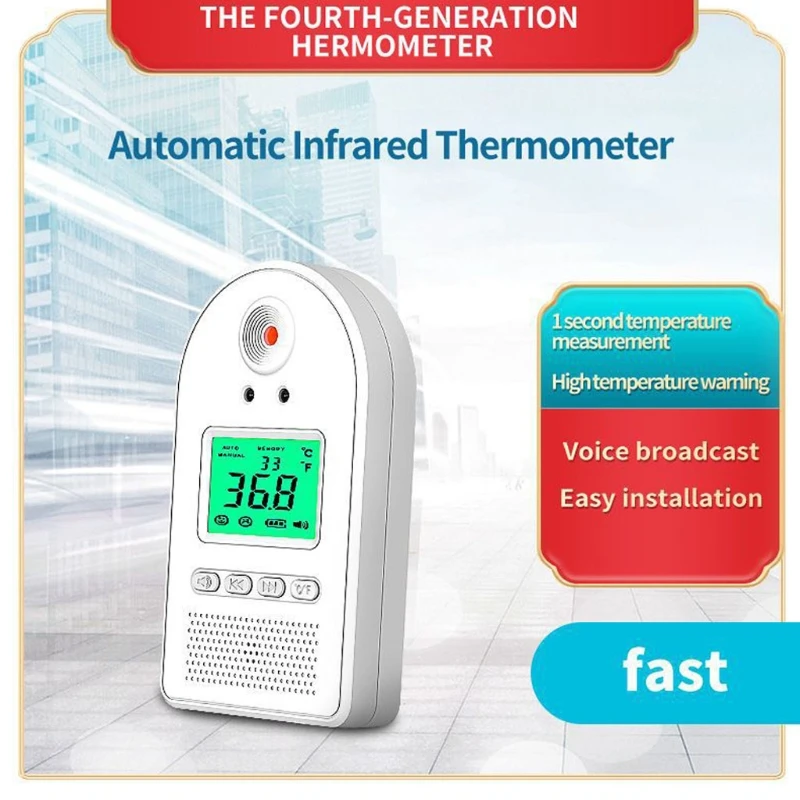 

Wall mounted LCD Screen Display Digital Smart Non-contact Forehead Thermometer 27RF