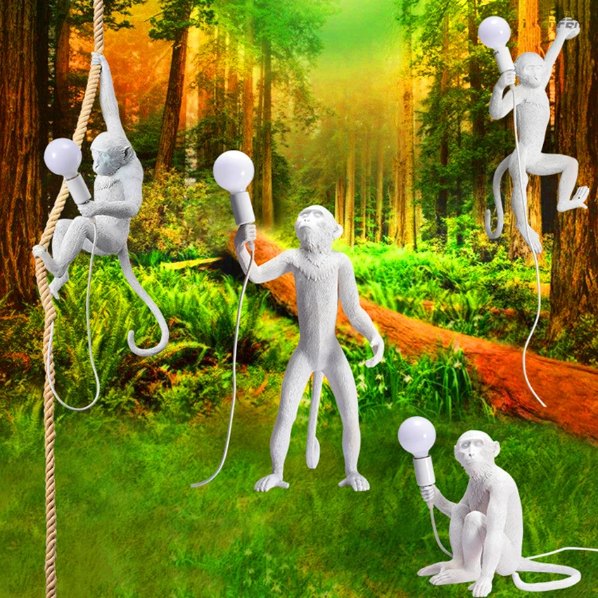 Скандинавская Золотая смоляная лампа в форме обезьяны светодиодные подвесные