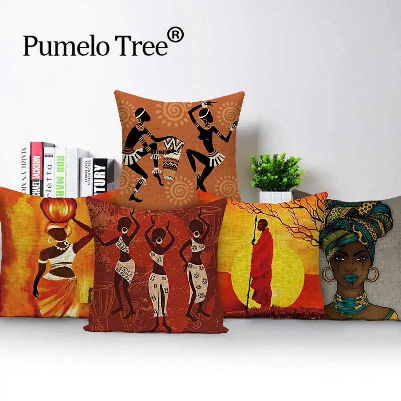 Ретро персонажи подушки Чехол Африканский стиль жизни Диван Декоративные Чехлы