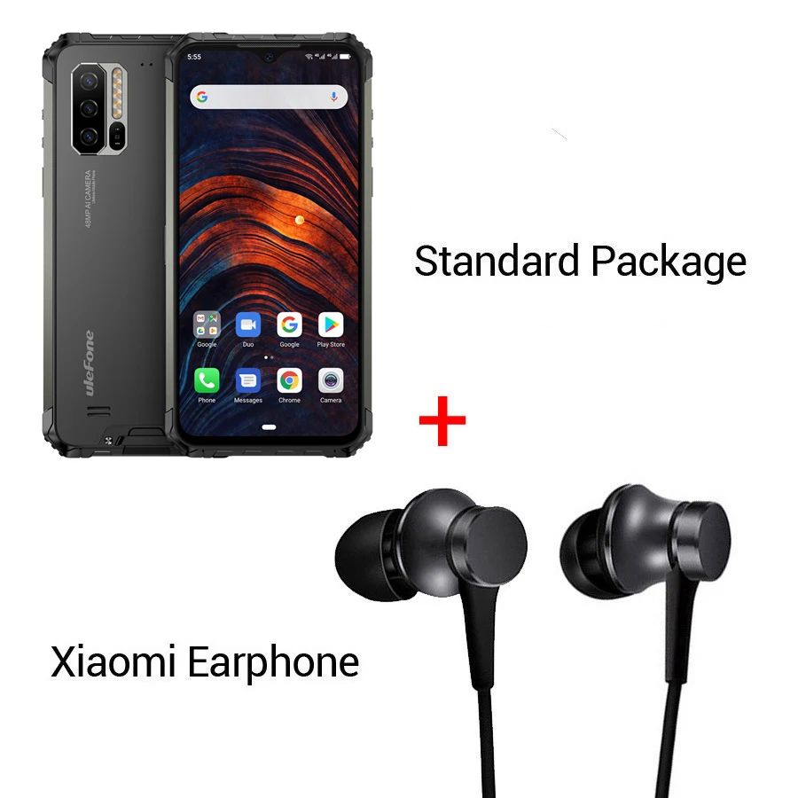 Ulefone Power 7 6,3 ''IP68 прочный Helio P90 Octa Core 8 ГБ+ 128 ГБ Android 9,0 48MP 4G глобальная версия 5 V/3A NFC мобильного телефона - Color: Black N Earphone