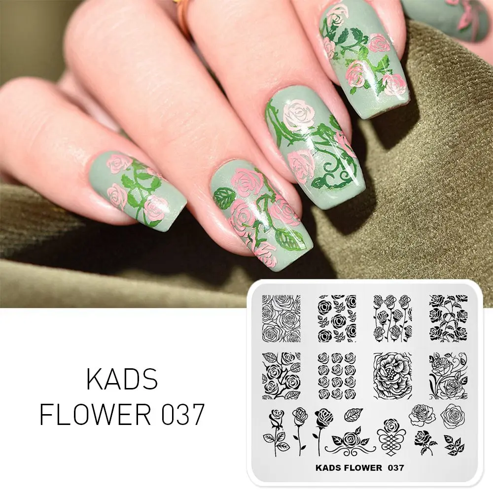 Flower 037 KADS пластины для штамповки ногтей 48 дизайнов цветок бабочка изображение дизайн ногтей штамп Шаблон трафарет для штамповки ногтей Маникюрный Инструмент - Цвет: Flower 037