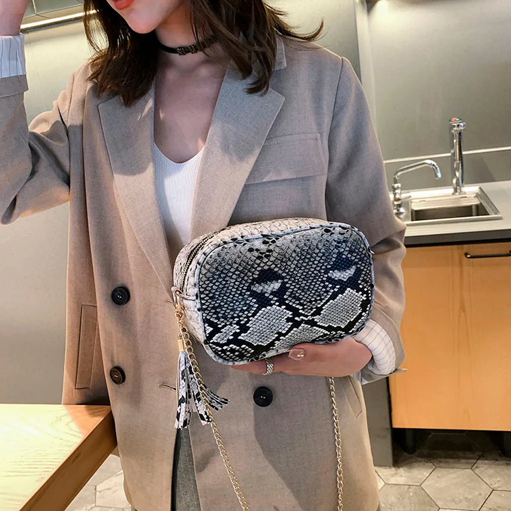 Модная дамская змеиная сумка с принтом универсальная женская на плечо