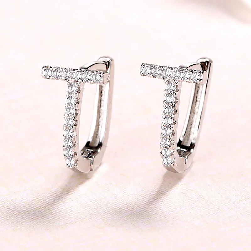 

Настоящее серебро 925 пробы U-образные серьги-кольца микро-вымощенные маленькие обручи милые ювелирные изделия для женщин и девушек