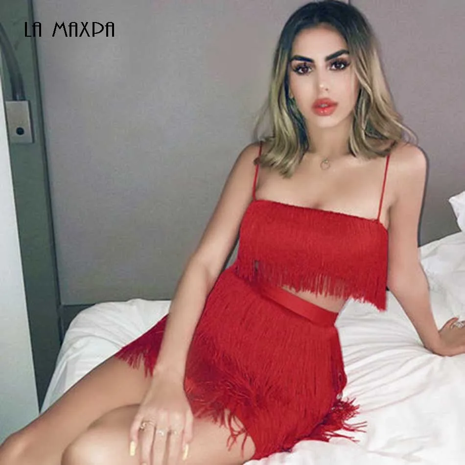 Летнее платье Оптовая продажа 2 предмета красное белое с бахромой Бандажное