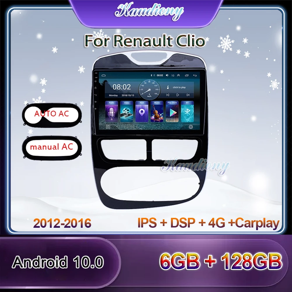 Kaudiony 10.1" Android 10.0 Car Radio For Renault Clio Car Dvd Multimedia Player Auto GPS Navigation Carplay Stereo 4G 2012-2016