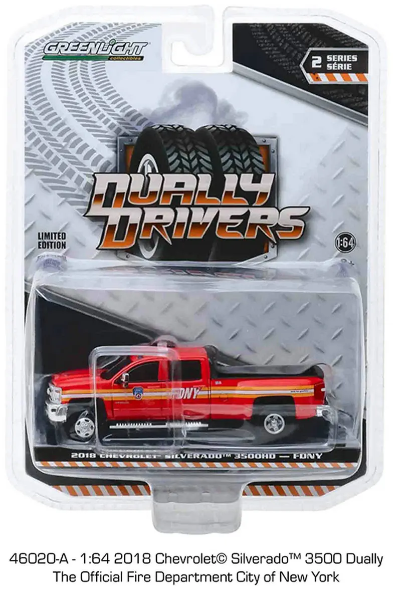 

Greenlight 1/64 2018 Chevrolet Silverado 3500 DUALLY FDNY car dual drive series collection version of the car model toy gift