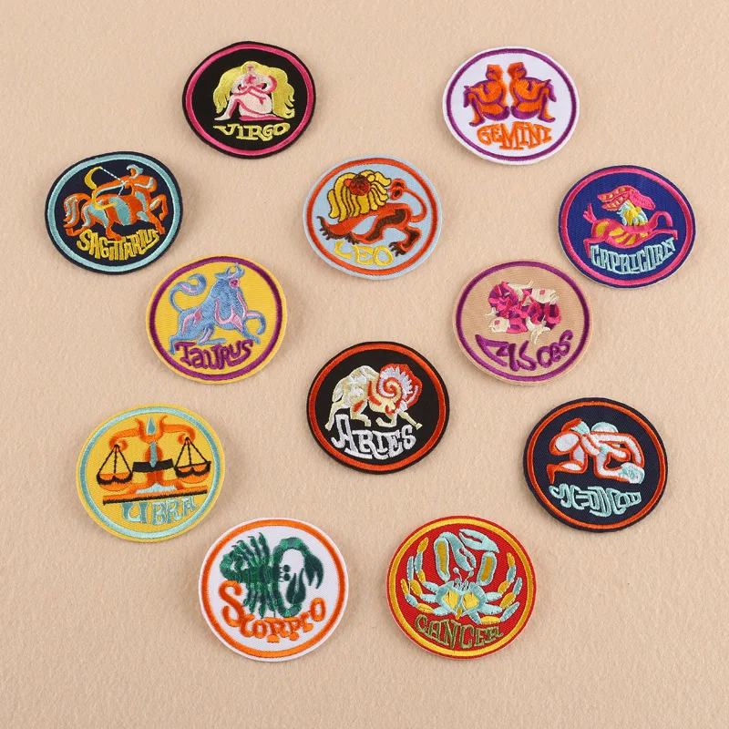 

20pcs/lot Round Embroidery Patches Letters Constellations Clothing Decoration Accessories Diy Iron Heat Transfer Applique