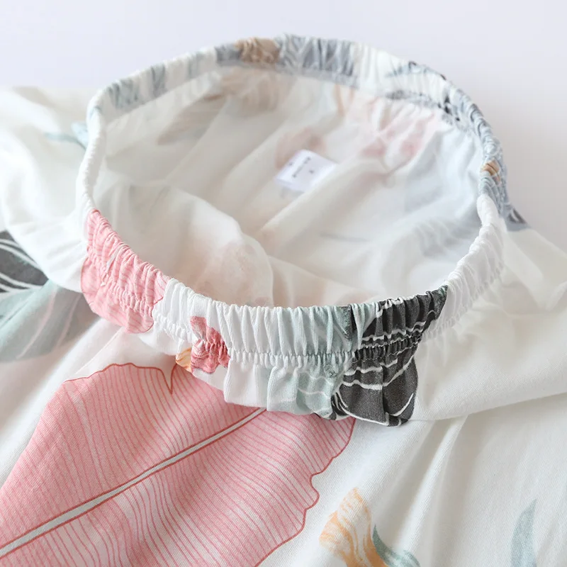 

2021New Spring And Autumn Ladies Pajamas Two-piece Knitted Pure Cotton Long-sleeved Trousers Summer Thin Large Size Home Service