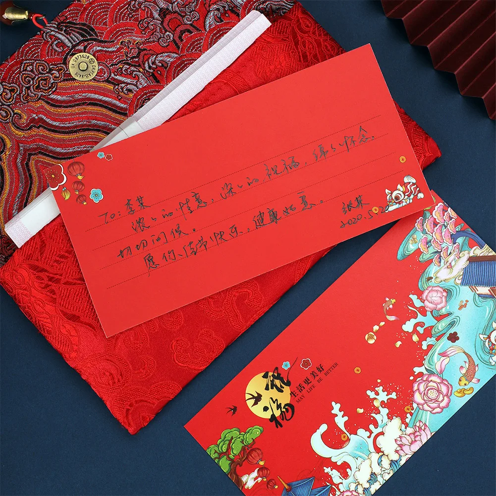 

Silk Red Envelopes Chinese 2021 New Year Hongbao Lucky Pockets with Greeting Card for Spring Festival
