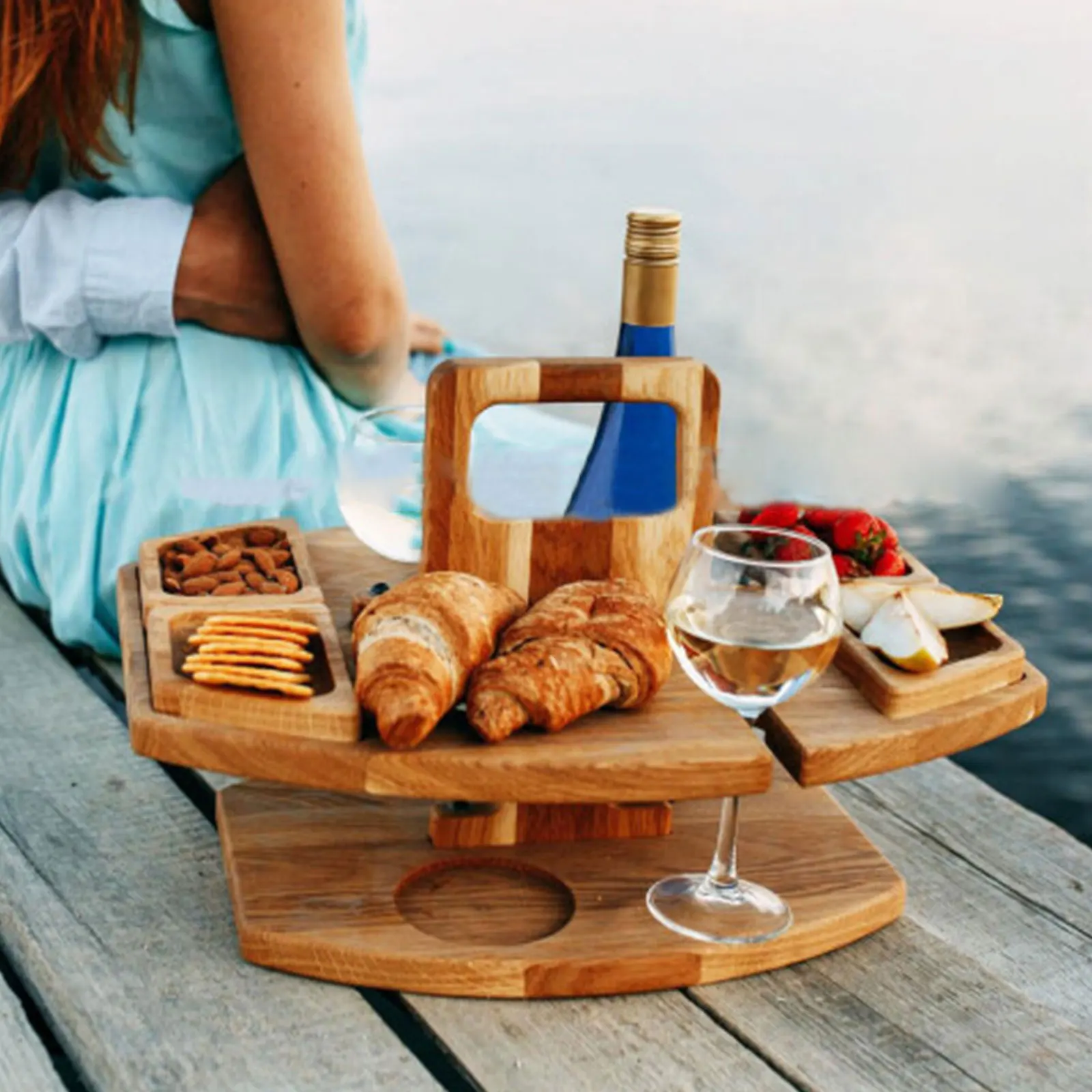 

Wooden Outdoor Wine Table Folding Picnic-table With Glass Holder 2 In 1 Wine Glass Rack Outdoor Portable Picnic Folding Table