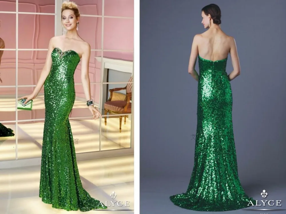

custom-made sweetheart free shipping green sequined long prom dresses 2015 New fashion sexy vestido de festa party evening gowns
