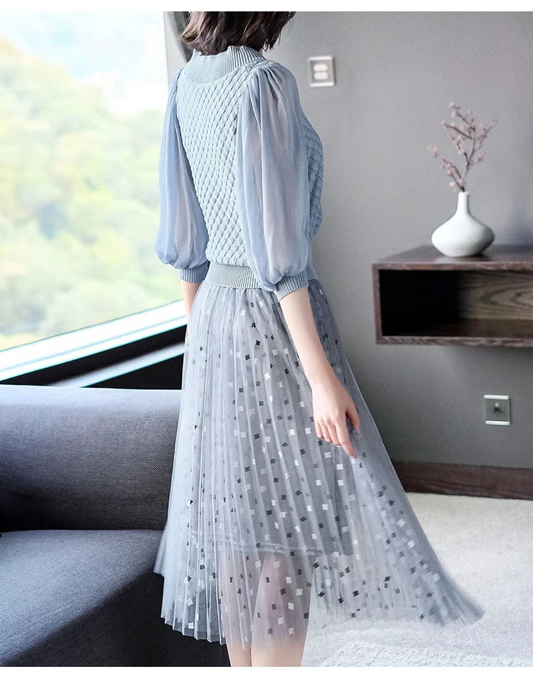 Новые осенние элегантные женские комплекты одежды шикарный вязаный свитер с