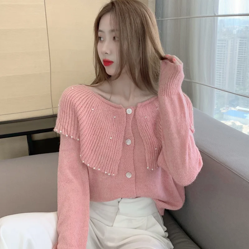 

Big Autumn Frizzy Pink Lapel Women's Nightgown Sweet Temper Long Sleeve Cardigan Crochet Doll Fashion Top Korean Vintage Chic