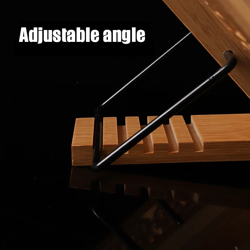 

Bamboo Book Stand Adjustable Cookbook Holder Foldable Desk Reading Self for Textbooks Recipe Magazines Laptop 34x24cm A